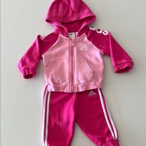 Adidas Girls' Two-Tone Pink Hooded Tracksuit